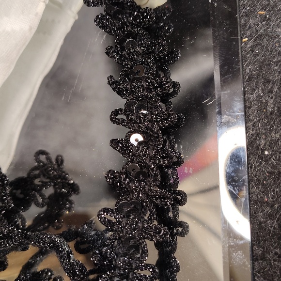 1800s Elegant Black Lace With Sequence 8 Yards Handmade